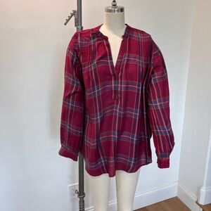 Cranberry Plaid Long Sleeve Blouse